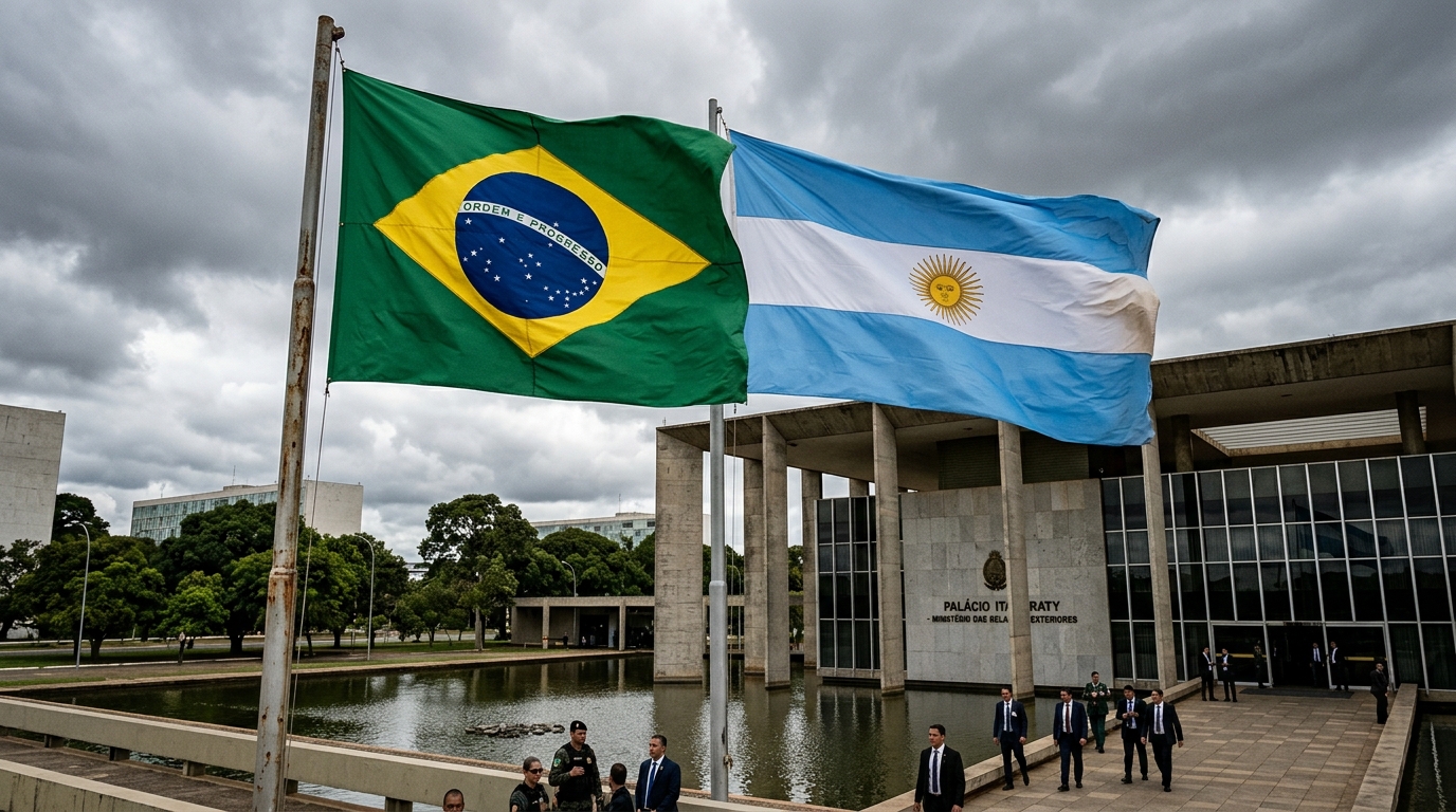 Banderas de Brasil y Argentina en edificio diplomático