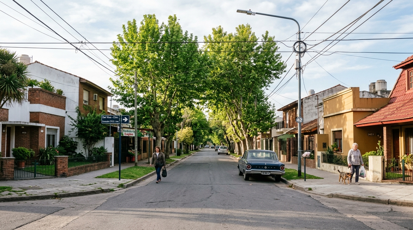 Paisaje urbano-residencial de un barrio consolidado en Del Viso, Provincia de Buenos Aires.