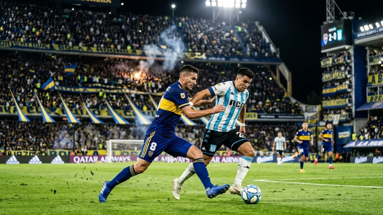 Estadio La Bombonera colmado con el festejo del gol de Boca Juniors en el clásico frente a Racing Club