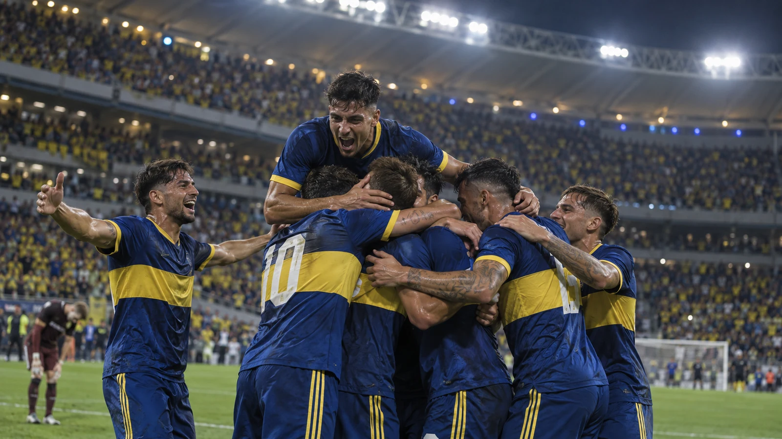 Futbolistas de Boca celebran la clasificación en un estadio brasileño colmado