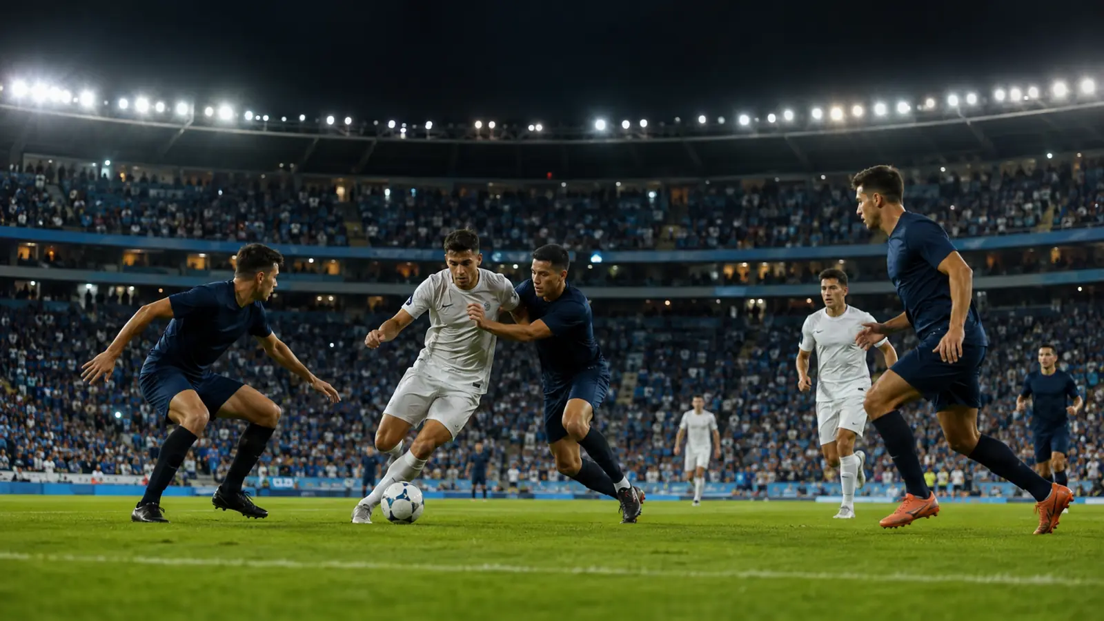 Futbolistas disputan la pelota en un estadio argentino durante una fecha del Torneo Clausura