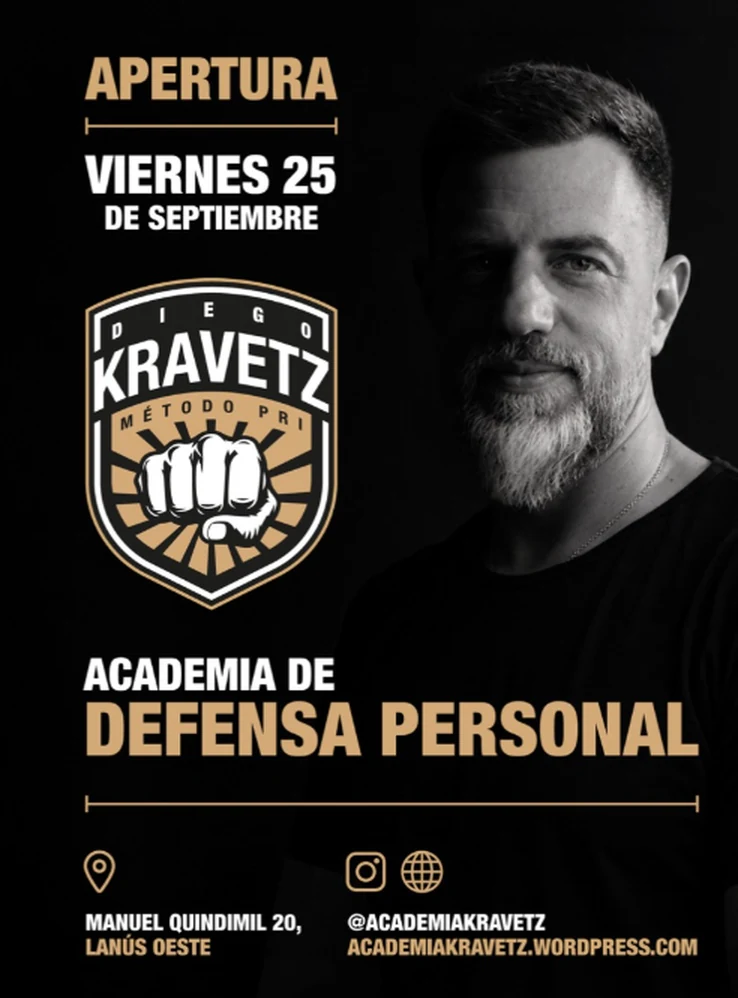 Afiche de apertura de la Academia Kravetz de defensa personal en Lanús Oeste