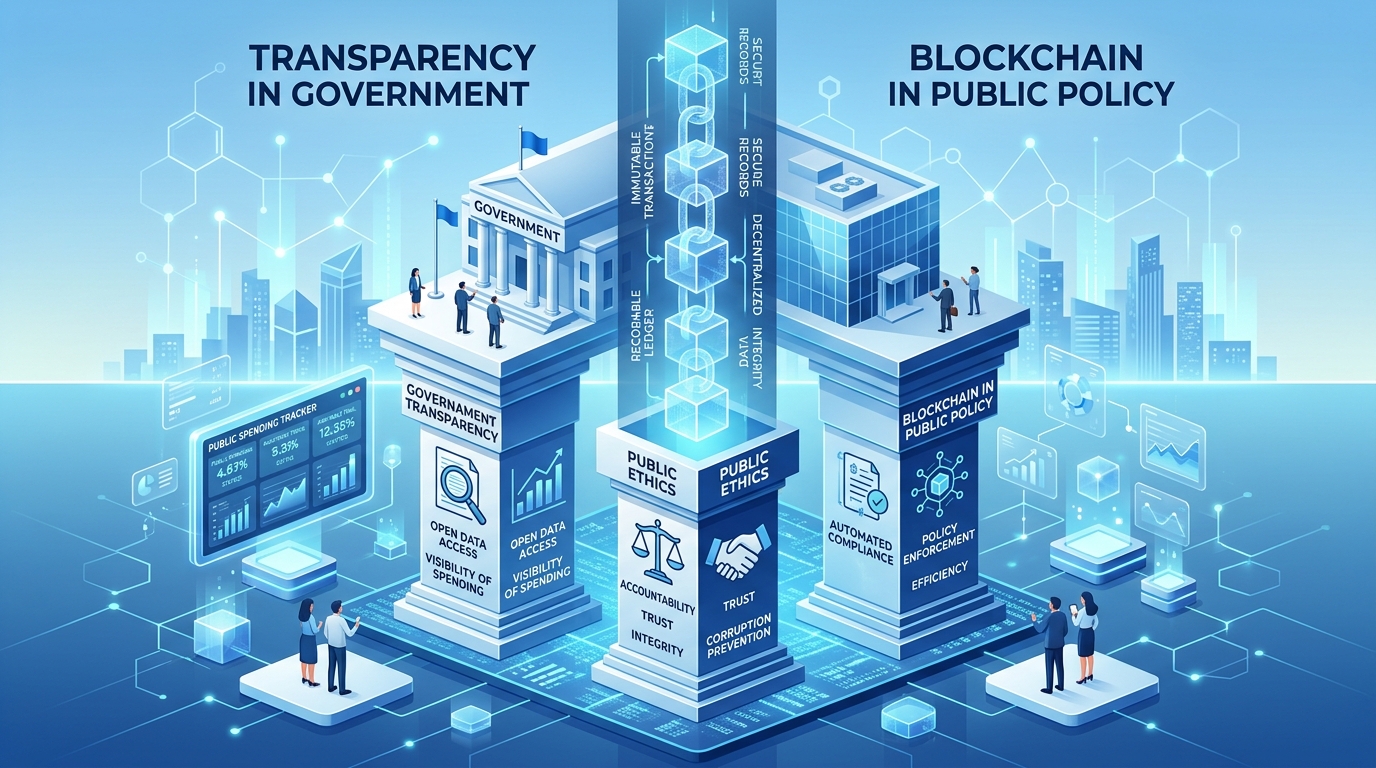 Gráfica conceptual sobre transparencia gubernamental y blockchain.