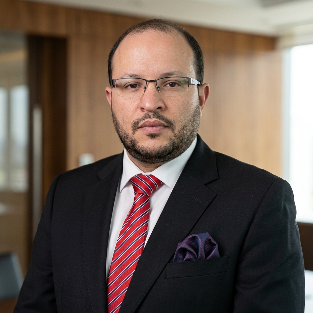 Javier Adrián Cubillas en un retrato corporativo elegante con pañuelo de bolsillo.