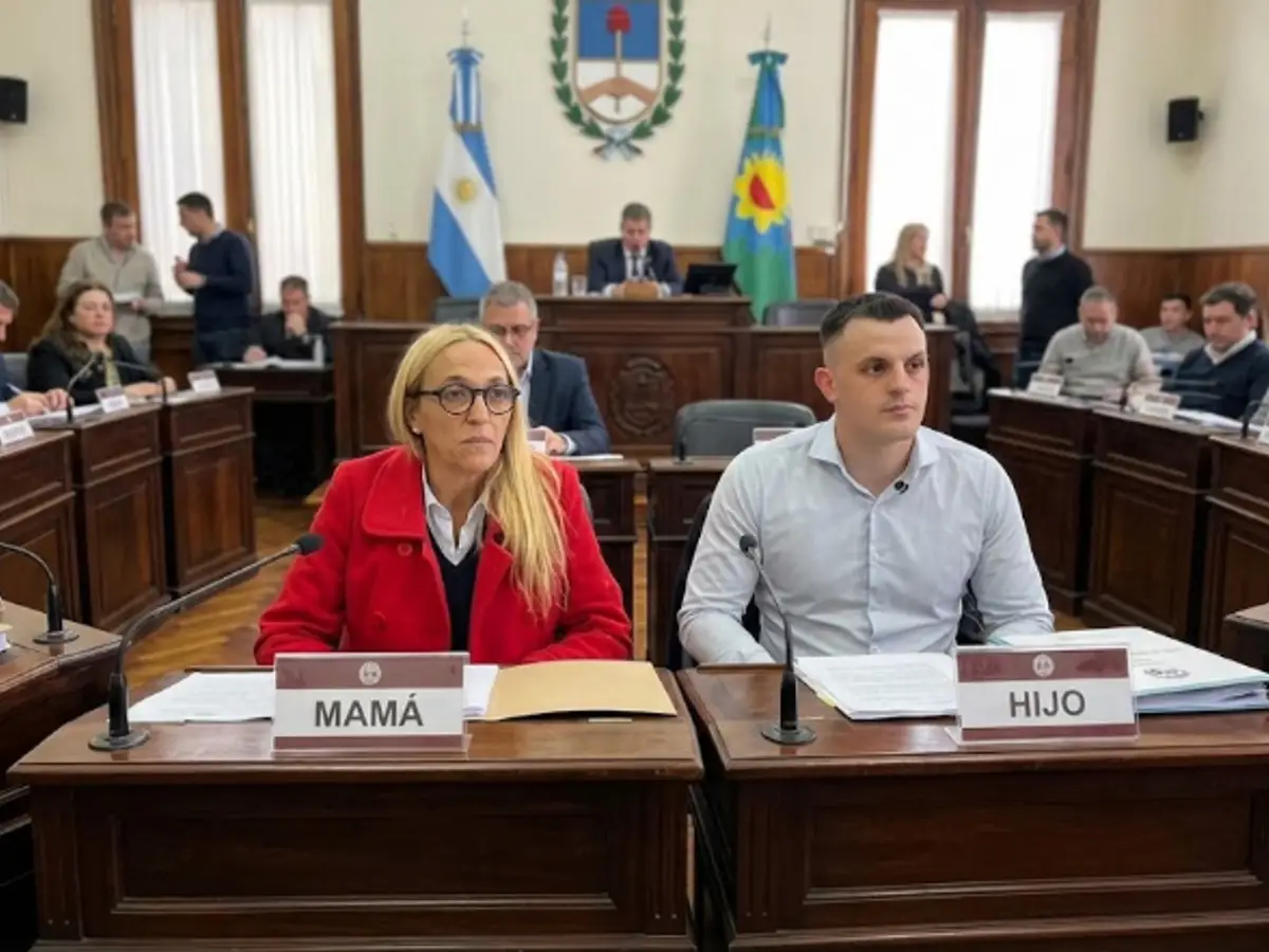 Composición ilustrativa de una madre y un hijo en el Concejo Deliberante de Lanús