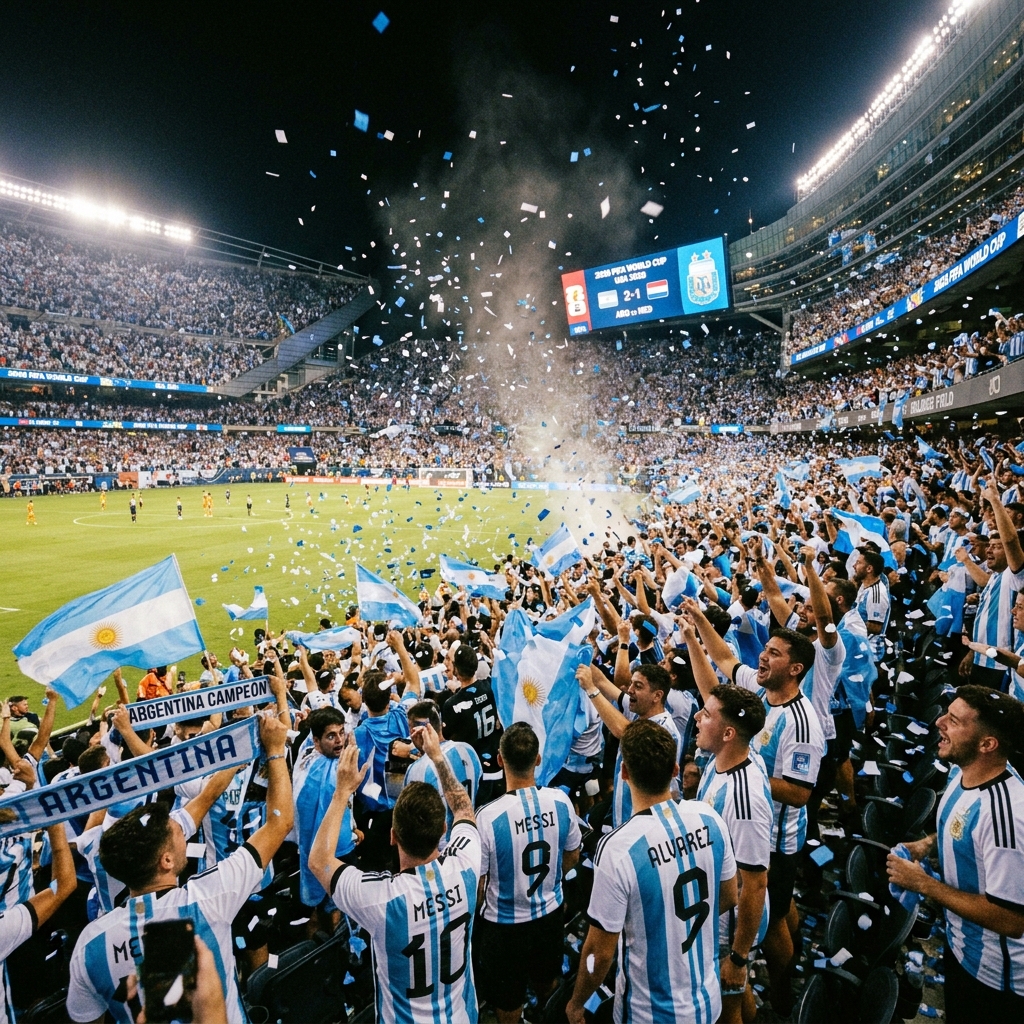Hinchada argentina celebrando en el Mundial 2026