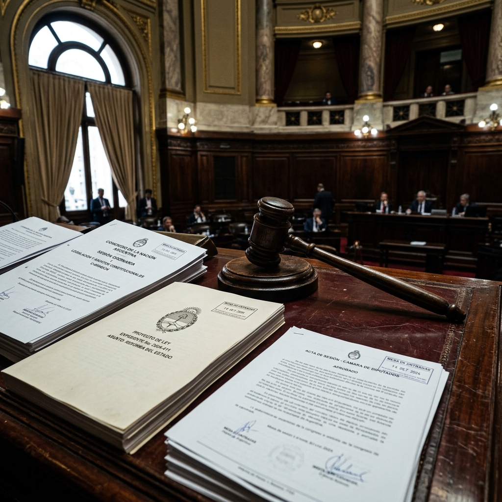 Documentos y mazo en el Congreso